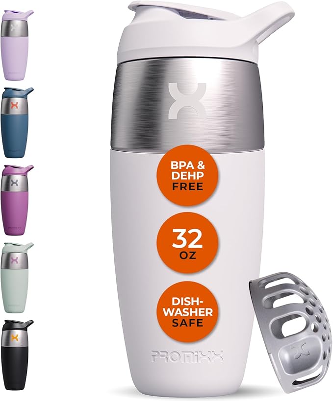 32oz Stainless Steel Protein Shaker Bottle – Leak-Proof Metal Shaker Cup with Snap-Fit Agitator for Smooth, Clump-Free Shakes – BPA-Free, Odor Resistant, Easy to Clean