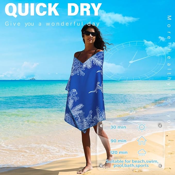 2 Pack Microfiber Lightweight Beach Towel Sand Free Quick Dry Absorbent Thin Compact Towels for Swimming Pool Camping Beach Accessories Large Easy Pack Travel Things for Vacation Essentials Gift