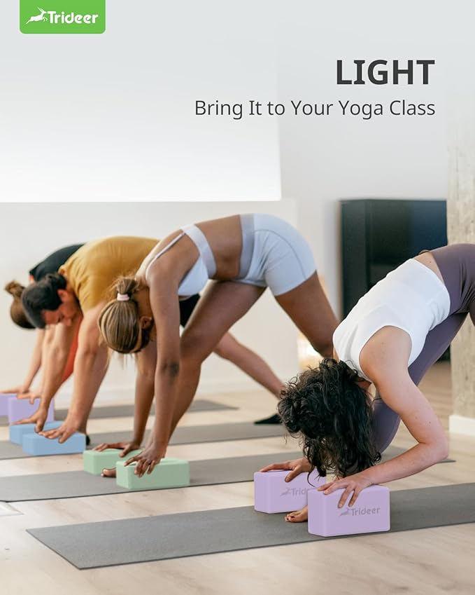 Trideer Yoga Blocks 2 Pack, Soft Non-Slip Foam Blocks with Beveled Edges for Alignment and Stretching in Yoga, Pilates, and Dance - Supportive, Lightweight, Odor Resistant, Latex-Free