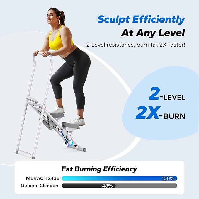 MERACH Stair Stepper for Home Gym Exercise, New Version Stairmaster for Full-Body Workout, Compact Folding Stair Climber with Extended Step Range, Adjustable Handlebar/Pedal