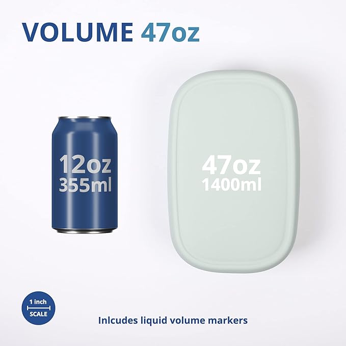 BLUE GINKGO Nesting Silicone Containers - Large Silicone Food Storage Container | BPA Free, Airtight, Dishwasher and Freezer Safe (47.5 oz) - Green