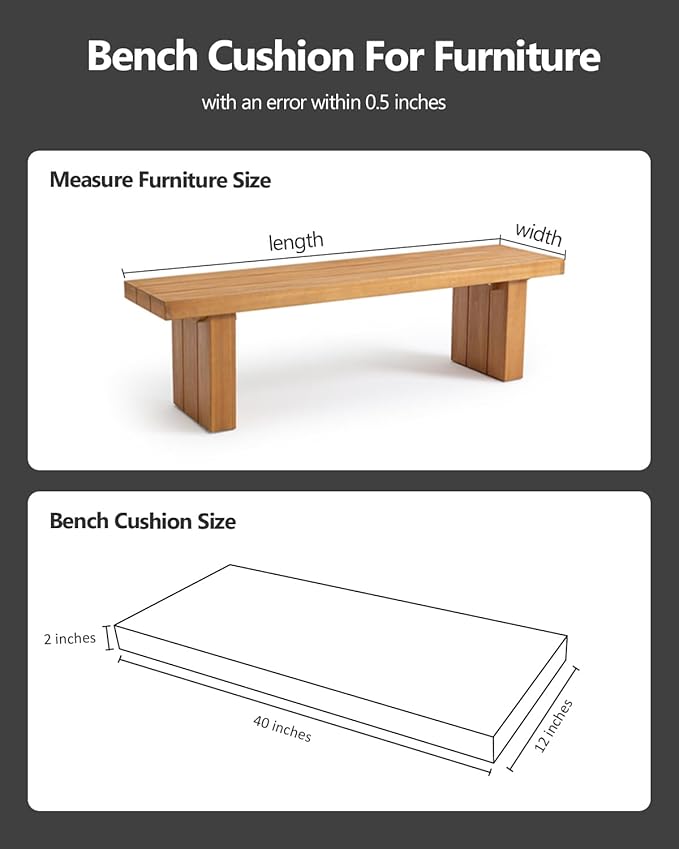 Bench Cushion 40x12x2 inches, Strengthen Waterproof Outdoor Seat Cushions, High-Density Bench Pad, Detachable Cover Cushion for Bench, Outdoor Cushions for Patio Garden Swing Furniture - Black