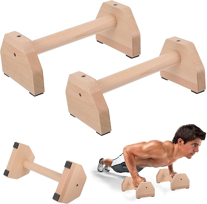 2 Pcs Push-up Stand, Wood Pushup Bars Non-Slip Base Exercise Home Workout Equipment, 26 CM Wooden Parallettes Handle Stands Grip for Men and Women Strength Training, Planks Calisthenics