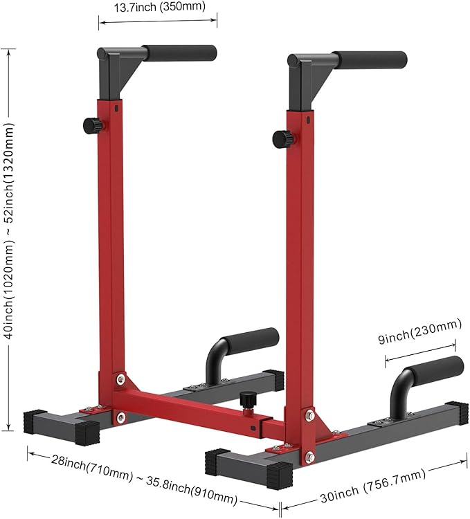 SELEWARE Heavy Duty Dip Bar, Adjustable Width & Height Dip Station Home Gym Fitness Equipment, 800lbs Capacity, Multifunctional Strength Training Dip Stand with Push Up Bar for Tricep Dips, L-Sits