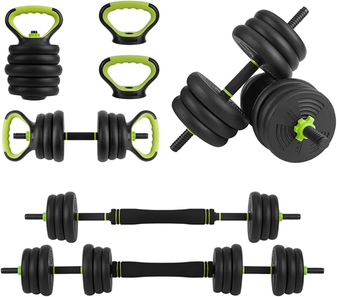 4-In-1 Adjustable Weights Dumbbell Set, Weight Set with Connector Used As Kettlebells, Barbell, Push Up Stand, Fitness Exercise Dumbbell, Free Weight Set for Home Gym