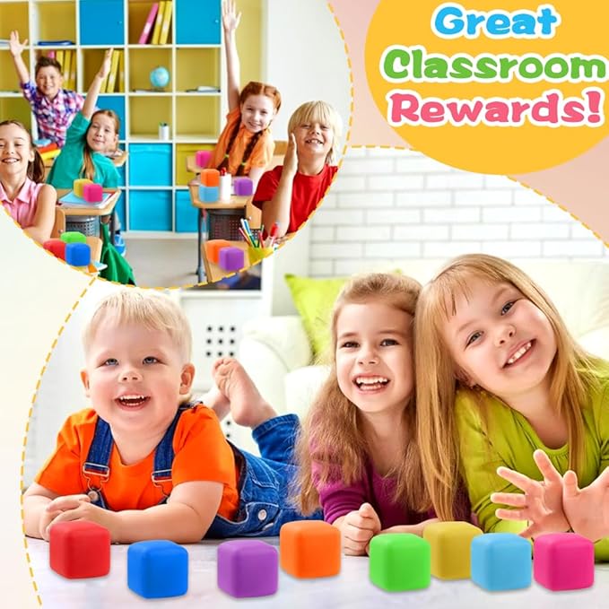 DIYDEC 24 Pcs Stress Cube Toys 8 Colors Slow Rising Stress Balls for Kids Classroom Prizes Goodie Bags Squeeze Stretch Fidget Balls for Party Favors Adults Stress Relief