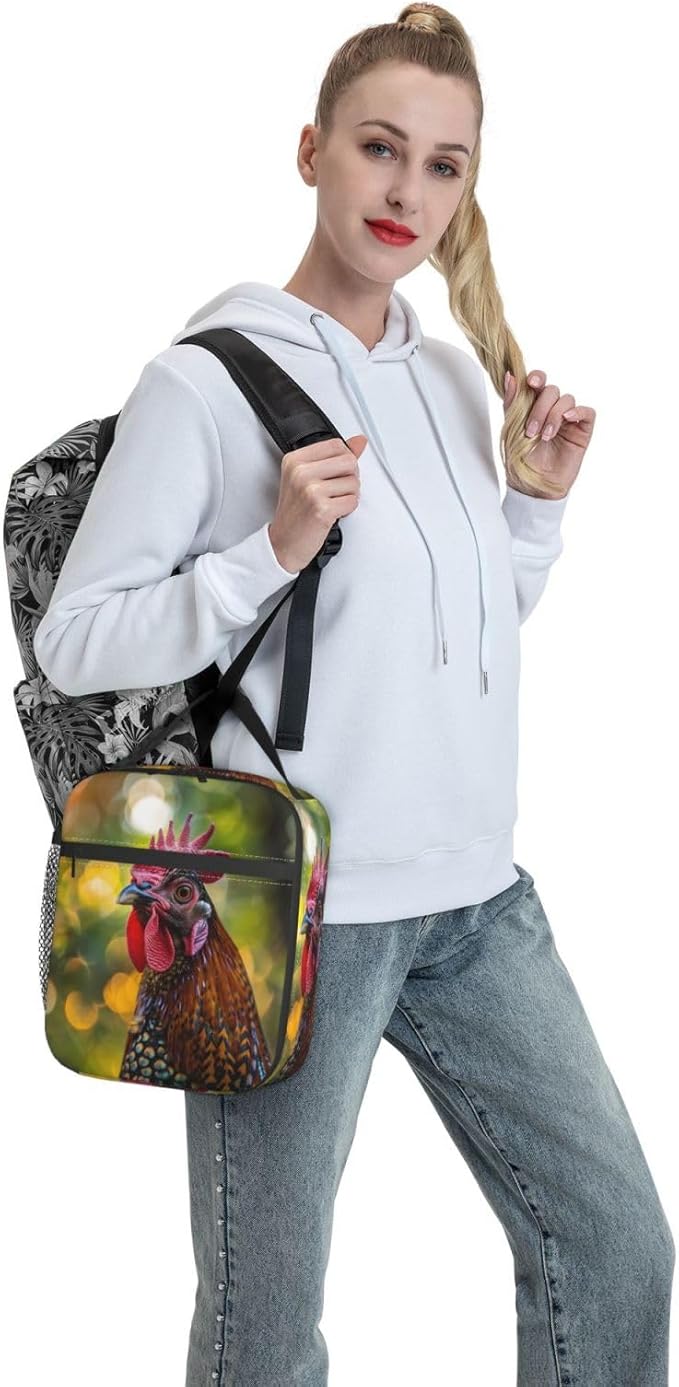 Insulated Lunch Box for Women Men, Rooster Theme Lunch Box Reusable Portable Lunch Bag Cooler Tote Waterproof Lunch Container for Office Picnic Work Travel