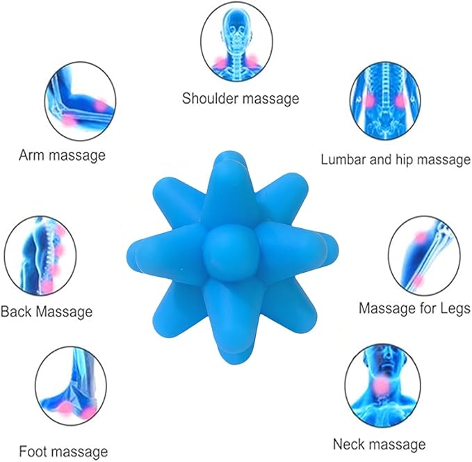 Silicone Spike Massage Ball, Spiky Stress Relief Balls for Foot, Back, Hand Therapy, Deep Tissue Trigger Point–3.15"(Blue/RED)