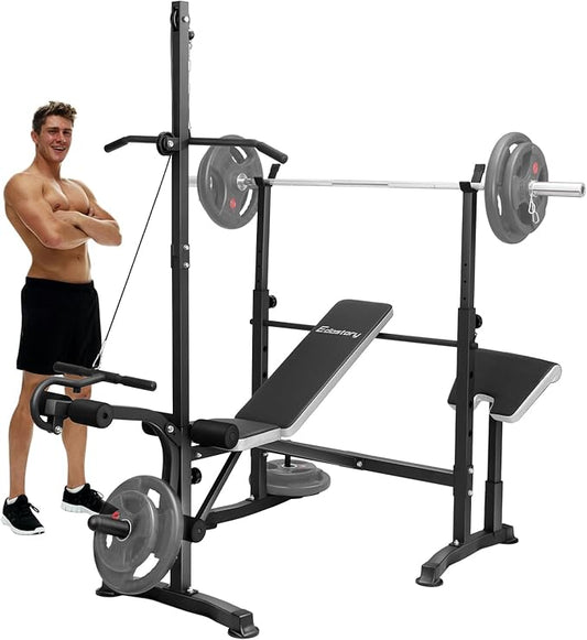 Edostory Olympic adjustable Weight Bench Set, Workout Equipment for Home Workouts, Bench Press with Preacher Curl, Leg Developer, Home Gym Full Body Workout