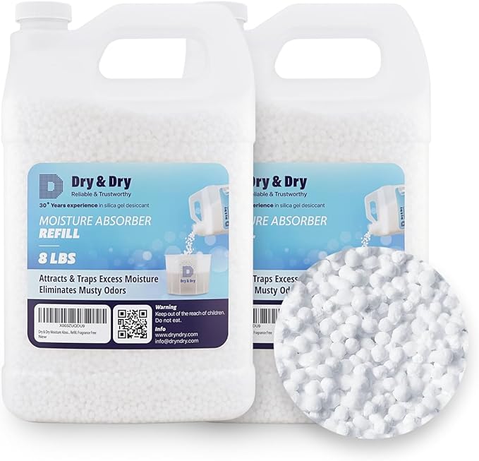 Dry & Dry Moisture Absorbers Refill Beads (16 LBS) - Dehumidifiers for Home, Basement, Bedroom, Small Dehumidifiers Moisture Absorbers