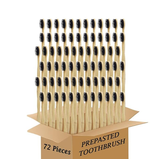 Bamboo Toothbrush Prepasted Disposable Toothbrsuh Soft Bristles Prepasted Toothbrush,Disposable Toothbrsuh (72 Pieces)