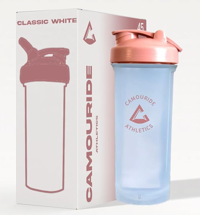 2 Pack 45 oz Protein Shaker Bottles with Wire Whisk – BPA-Free, Leak-Proof Shaker Cups for Protein Shakes & Smoothies – Large Plastic Mixer Bottle – Classic White & Bec Pink