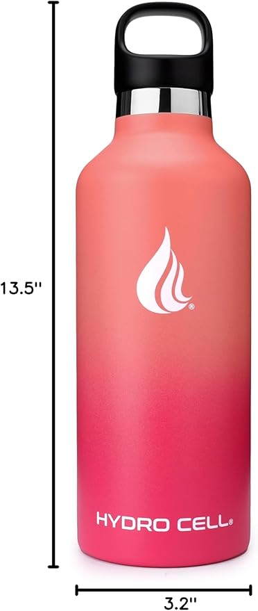 HYDRO CELL Stainless Steel Water Bottle with Straw & 2 Standard Mouth Lids (32oz 24oz 20oz 16oz) Keeps Liquids Hot or Cold w/Double Wall Vacuum Insulated Leak Proof Sport Design (Coral/Punch 32oz)