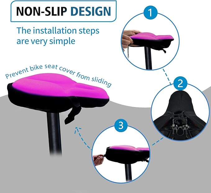 Bike Seat Cover, HUIOK Wide Gel Exercise Bike Seat Cushion for Women Men Comfort, Fits Spin, Stationary and Cruiser Bikes, Indoor Outdoor Cycling, Water Dust Resistant Cover Included