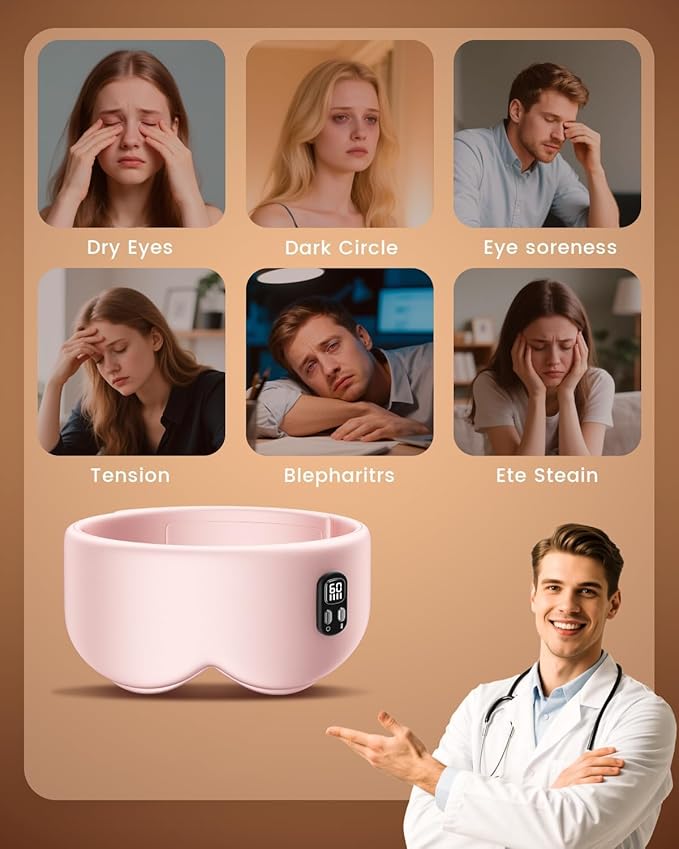 Heated Eye Mask - Cordless Eye Mask for Dry Eyes |4 Heating Levels |Timer Shutoff Functions|Washable Dry Eye Relief|1500mAh|Sleep & Travel Essential|Silk Fabric