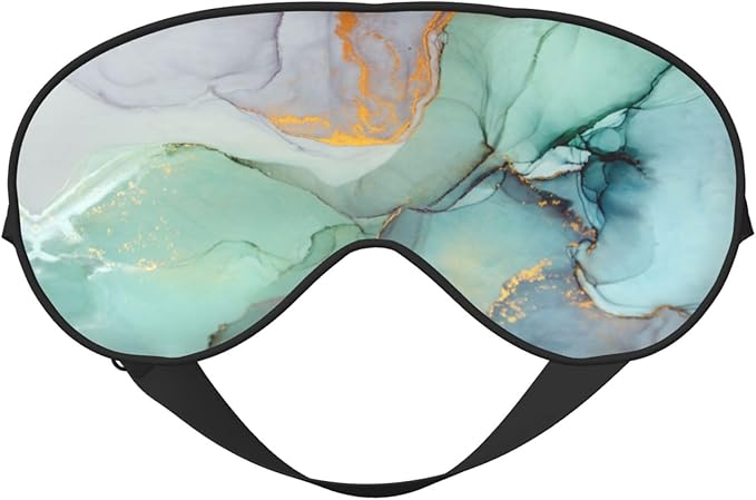 Sleep Eye Mask Marble Turquoise Gold Ink Sleep Mask for Women Men Comfortable Eye Mask with Adjustable Strap Soft Eye Cover Blindfold for Travel Yoga Nap Shift Work