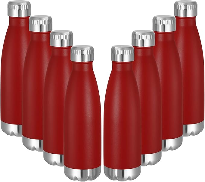 VEGOND 17oz Stainless Steel Water Bottles Bulk, Reusable Metal Sports Water Bottle Keeps Drink Hot and Cold, BPA Free Double Wall Vacuum Cola Shape Insulated Water Bottles for Camping Gym, 8 Pack