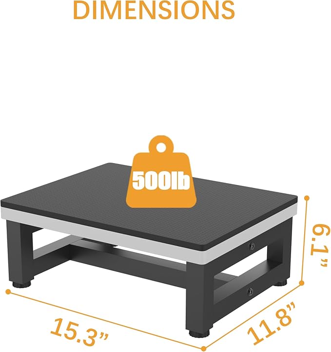 Wooden Step Stools for Adults Kids, Heavy Duty Stepping Stools with 1CM-Thick Anti-Slip Cushion for Bedroom Kitchen Bathroom, Bed Steps for High Bed, Easy to Assemble, 500-LBS Capacity, Black&Grey