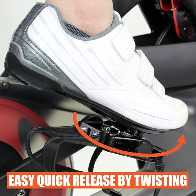 BV Bike Pedals Shimano SPD/Look Delta Compatible 9/16'' with Toe Clips - Peloton Pedals for Regular Shoes - Toe Cages for Peloton Bike - Exercise Bike Pedals - Universal Fit Bicycle Pedal