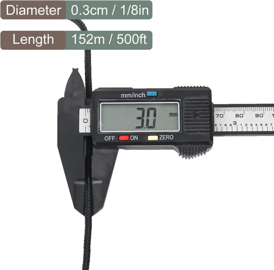 500 Feet 1/8 Inch Black Polyester Rope, 3 mm Polyester Utility Rope for Kayaking, Camping, Home Decor