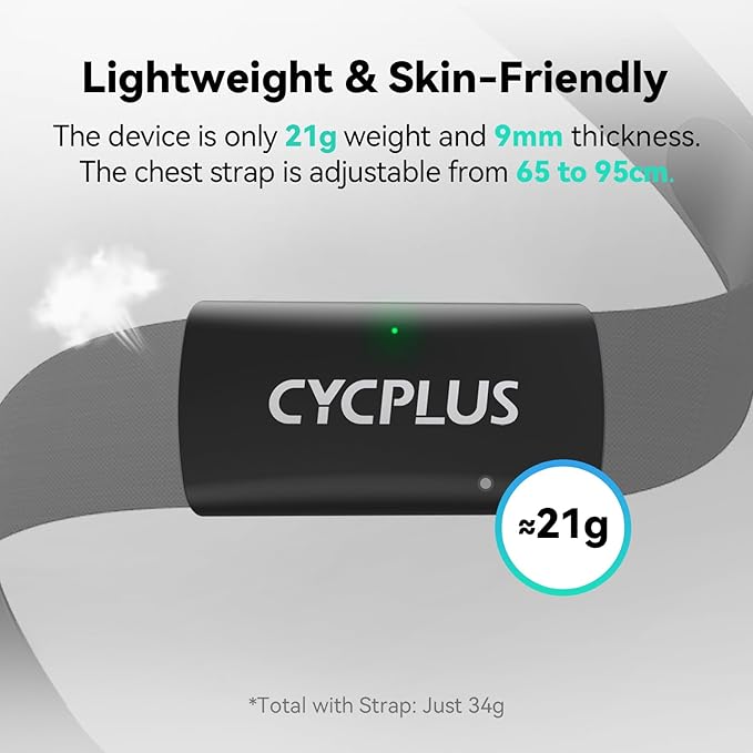 CYCPLUS Heart Rate Monitor Chest Strap H2Pro, Bluetooth ANT+ Heart Rate Monitor Chest Sensor with 500h Battery, IPX7 Waterproof and Dustproof, HRM Works with Strava/Cycplus Fit App