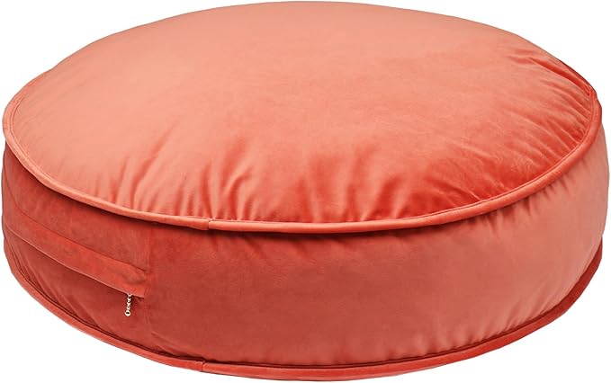 Round Floor Pillow Cover Velvet Throw Seating Pouf Yoga Meditation Cushion Plush Case Reading Room Decor Cover Only (25.6IN, Brick Red)