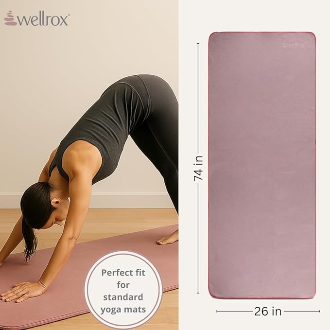 Yoga Mat Towel Non Slip - Ultra Absorbent Super Soft Microfiber Hot Yoga Towel Non Slip for Pilates & Fitness (74β x 26β, Rose)