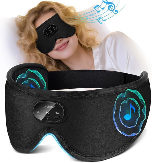 LC-dolida Bluetooth Sleep Mask with White Noise,Sleep Headphones,Bluetooth Wireless Music Eye Mask, Ideal for Travel, Night Work, Napping, Side Sleeping and Office Use for Both Men and Women(Black)
