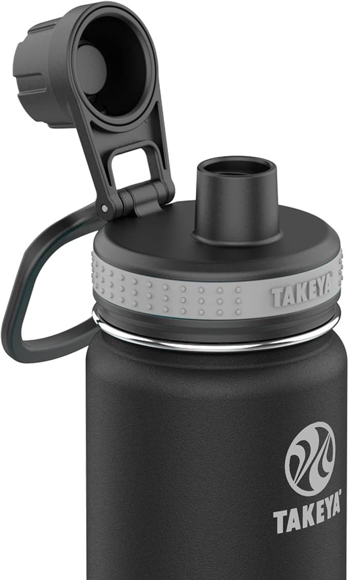 Takeya Originals 18 oz Vacuum Insulated Stainless Steel Water Bottle with Spout Lid, Black