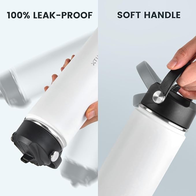 24oz Insulated Travel Water Bottle - Stainless Steel, Leakproof - Keep Hot for 12hrs & Cold for 30hrs - for Outdoors, Sports, Bike, Gym, Marathon - Gift for Women, Men (White)