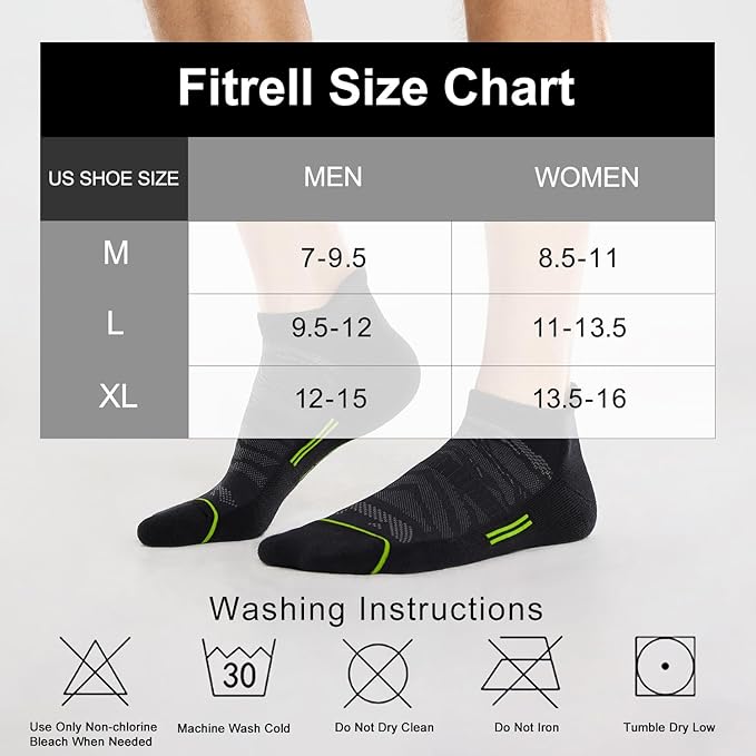 FITRELL Men's 6 Pack Ankle Running Socks Low Cut Cushioned Athletic Sports Socks 7-9/9-12/12-15