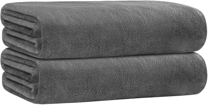 JML Large Bath Towels for Adult, Microfiber Towels for Body, 2 Pack, 30" x 60", Soft Absorbent, No Fading, Lint-Free for Hair Wrap, Bathroom, Dorms, Hotel, Swim, Pool, Shower, Grey