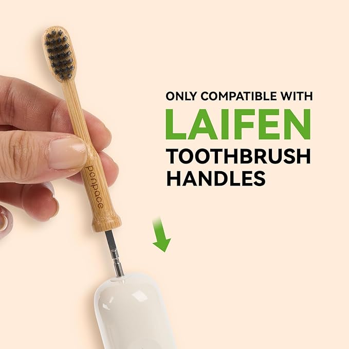 Bamboo Toothbrush Heads Compatible with Laifen, Soft Charcoal Infused Bristles, Whitening & Deep Cleaning