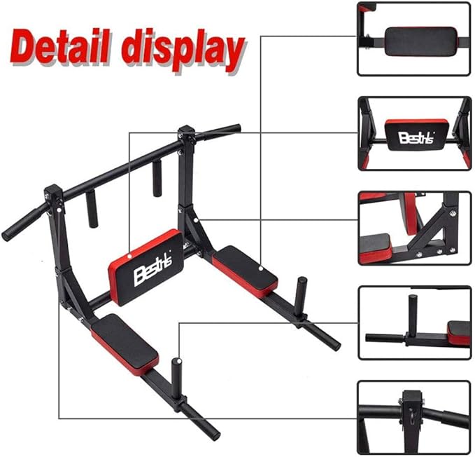 BESTHLS Wall Mounted Pull Up Bar and Dip Station, Heavy Duty Wall Mount Pull-up Chin Up Bar Multifunctional Home Gym Workout Indoor Exercise Equipment Support to 440 Lbs
