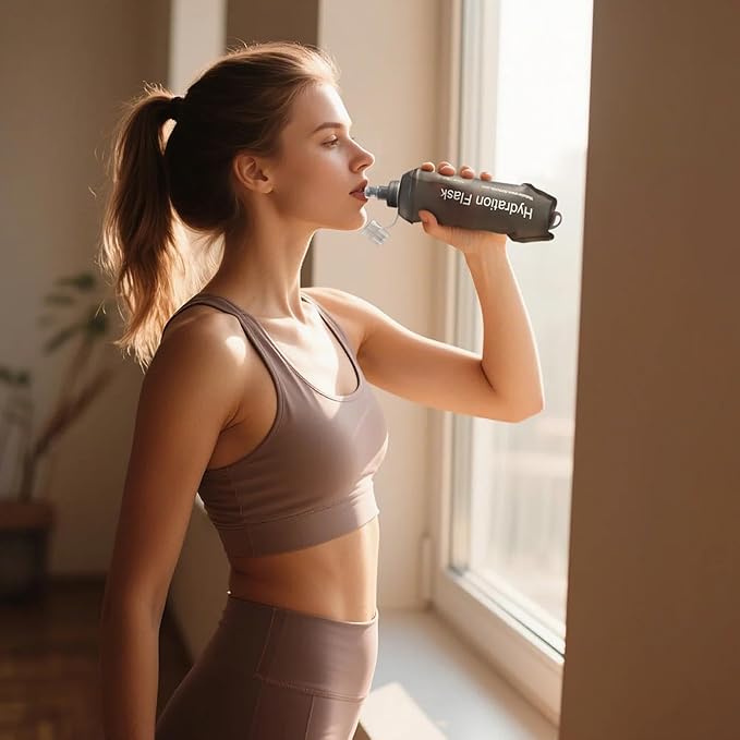 GYGYL Soft Flask, TPU Collapsible Soft Water Bottle for Hydration Pack, Running Vest, Leak-Proof Folding Water Bottle for Hiking Cycling Climbing Jogging-500ml Grey, 2pcs