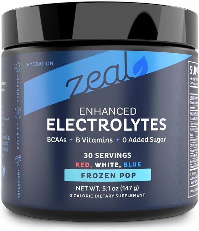 Zeal Electrolyte Powder Recovery Drink (30 Servings | Red White Blue Frozen Pop) w 0 Sugar +BCAAs +B-Vitamins Electrolyte Supplement w Potassium Zinc & Magnesium for Hydration - Keto Electrolytes