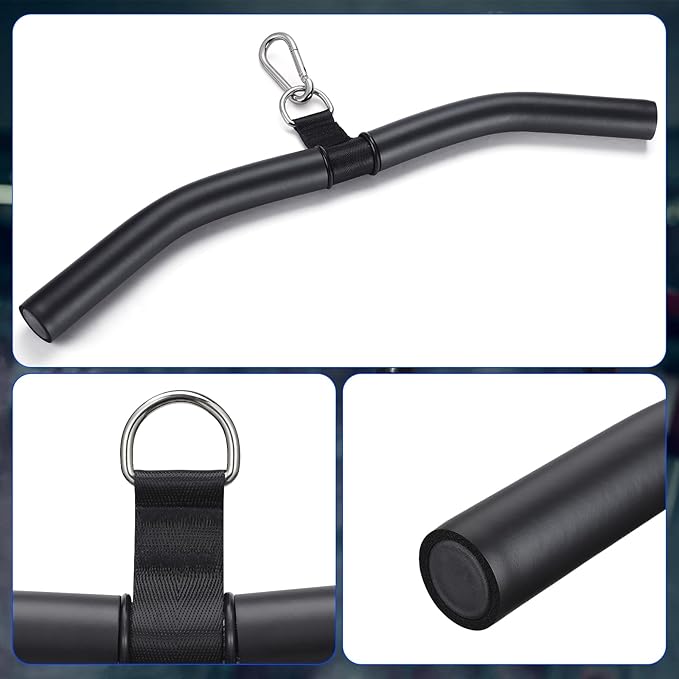 TOBWOLF Upgraded W-Shaped Lat Pull Down Bar, Lat Pulldown Attachment for Home Gym, Curl Triceps Press Down Bar Handle LAT Bar, Single D-Handle Tricep Press Down Bar With Full Wrapped EVA Rubber Handle