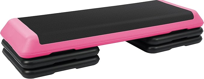 Fitvids Step Aerobic Platform, Exercise Step with 5 levels Adjustable Height, 4 Stackable Risers, Fitness Training Workout Stepper for Home Gym, Cardio Strength, Multiple Options