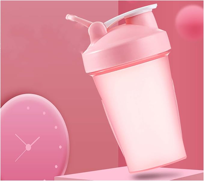 Shaker Bottle Blender w. Classic Loop Top & Stainless Whisk Ball-Perfect for Protein Shakes and Pre Workout (16 Oz-400ML, Pink/Pink Cup)