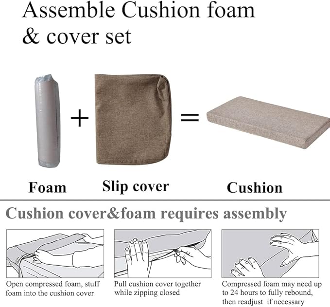 Piano Bench Cushion for Indoor Shoe Storage with Ties Non Slip Picnic Bench Pad for Kitchen Dining Table Seat 32 x12 inch, Light Brown