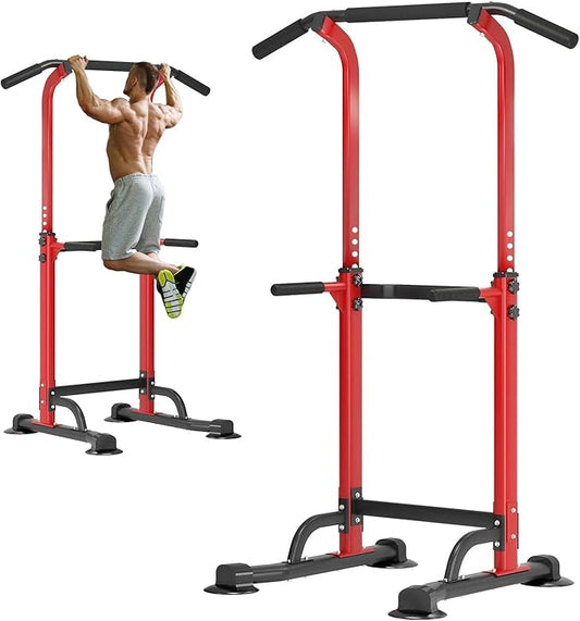 soges Power Tower Pull Up Bar Station, Free Standing Pull Up Rack Dip Station for Home Gym, Height Adjustable Home Strength Training Fitness Workout Equipment