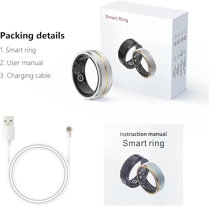 Fitness Tracker Smart Ring,Step Counter,Heart Rate Blood Oxygen Sleep Tracker Health Ring, 6ATM Waterproof Long Battery Life Smart Rings Compatible with iOS & Android (Middle Gold US9-2)