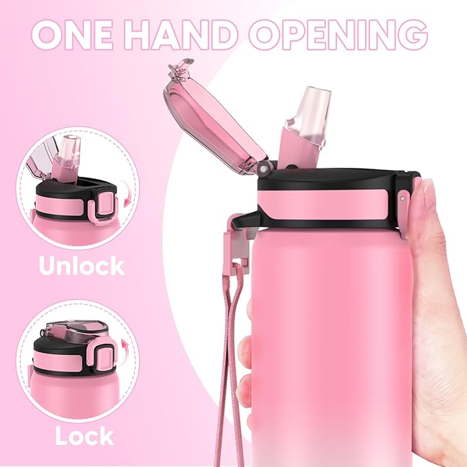 18/8 Stainless Steel Water Bottle with Straw, 24oz Insulated Vacuum Drinking Bottle BPA Free, Perfect for Hot or Cold Drinks, 24oz LeakProof Insulated Water Bottle, for Camping, Gym, Work