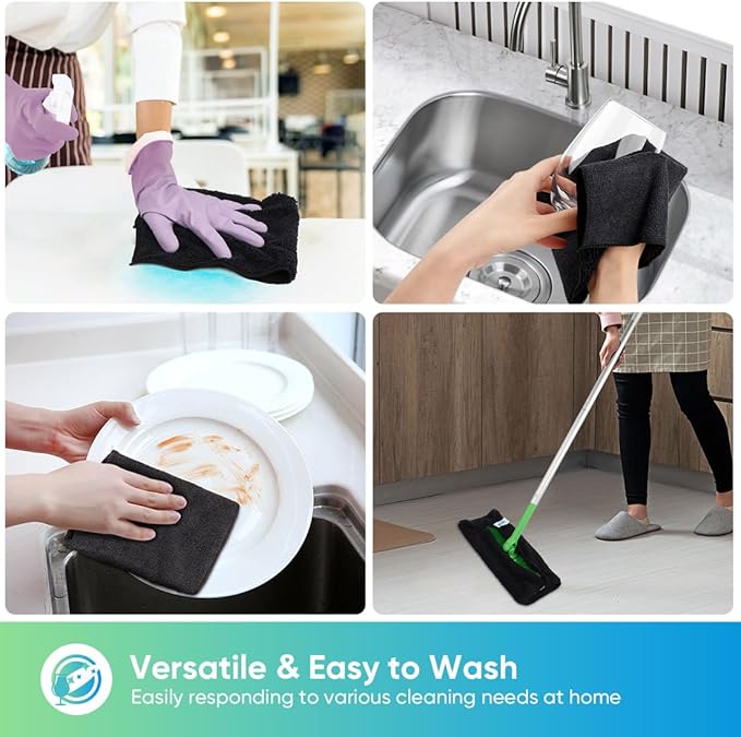 HOMEXCEL Black Microfiber Cleaning Cloth, 12 Pack Premium Microfiber Towels for Cars, Lint Free, Scratch-Free, Highly Absorbent, Reusable Cleaning Rags for Car, Household, Kitchen, Window, 11.5"X11.5"