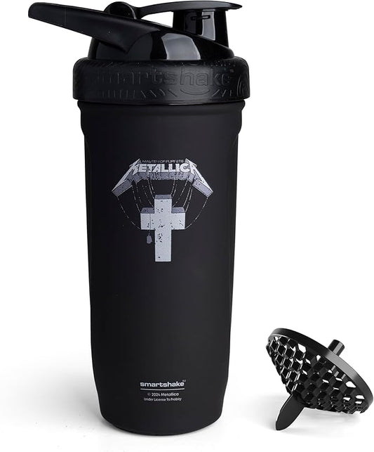 Smartshake Rockband Reforce Stainless Steel Protein Shaker Bottle 900 ml | 30 oz - Leakproof Screw-on Lid - BPA Free – Unisex - Metallica, Master of Puppets Logo on Bottle