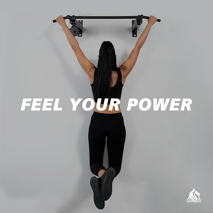 LIONSCOOL Multifunctional Wall Mounted Pull Up Bar with Pulley System, 48" and 16"/24" Multi-Grip Chin Up Bar, Cable Pulley Attachments Included, Perfect for Upper Body Workouts