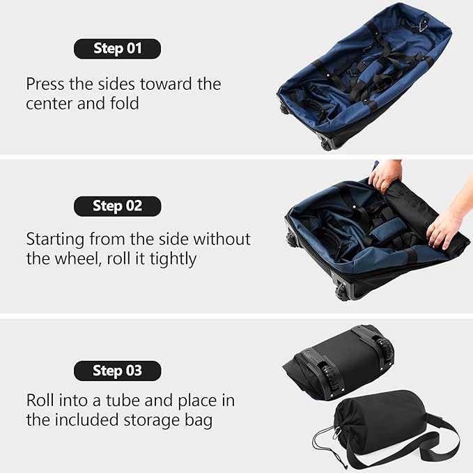 110L/140L Expandable Soft-Sided Foldable Duffle Bag with 2 Rubber Wheels,Packable 32” Rolling Carry-On with Multi-Pockets & Compartments,Navy Blue