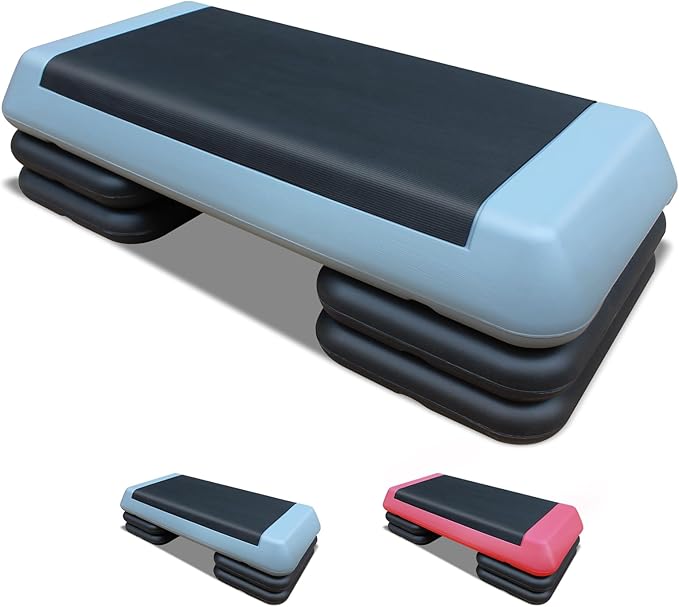 28.5'' Exercise Aerobic Step Platform, 4-6-8inAdjustable Fitness Stepper Workout with 4 Stackable Risers, Aerobics Stepper Workout Stepper for Home Gym Cardio Strength & Training (Red & Gray)