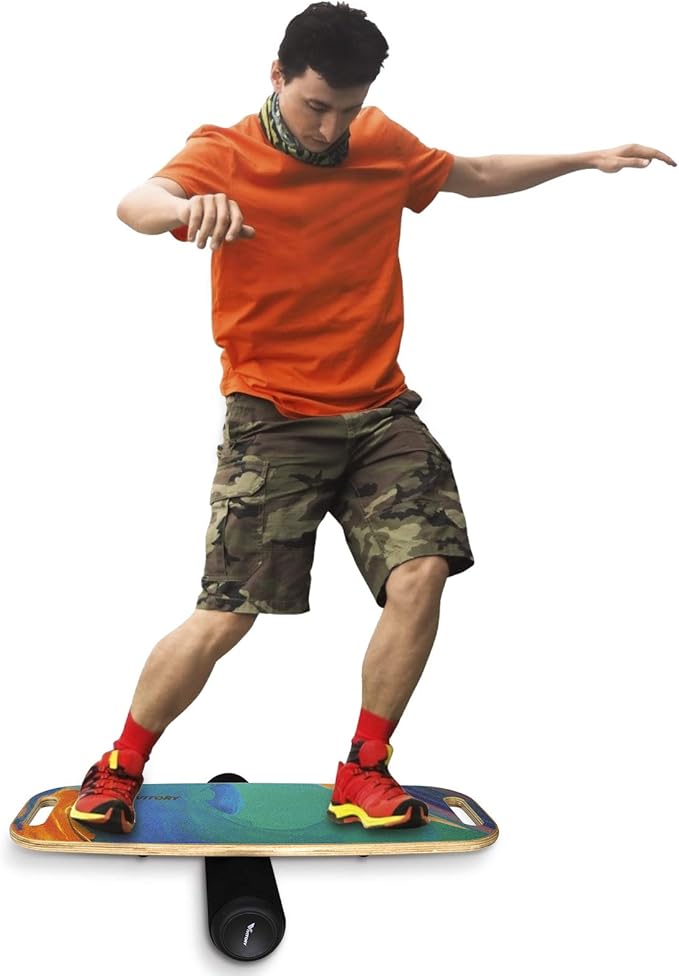 VIVITORY Balance Board Trainer with Handle, Roller Board with Adjustable Stoppers – 3 Different Distance Options 4, 13 and 22 inches, for Hockey, Surfing, Snowboarding, Skateboarding and Skiing