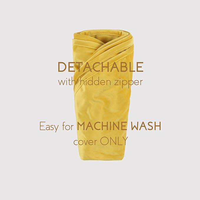 Round Floor Pillow Cover Velvet Throw Seating Pouf Yoga Meditation Cushion Plush Case Reading Room Decor Cover Only (19.7IN, Yellow)